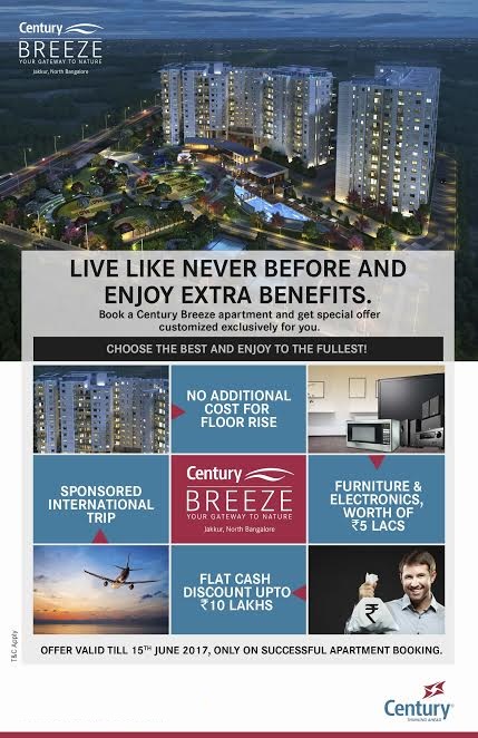 Book a Century Breeze apartment and get special offer valid till 15th June 2017 Update